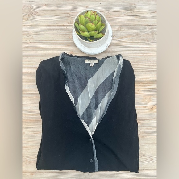 Burberry London Black Merino Cardigan – Women’s Large – Sheer Trim Detail - Picture 3 of 6